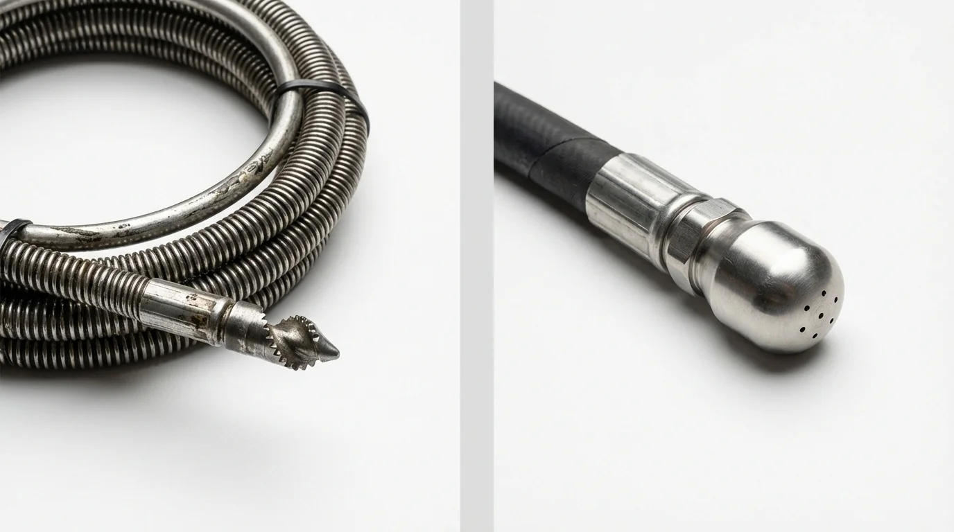 Drain snake cable and hydro jetting nozzle used for drain cleaning in Union City, CA