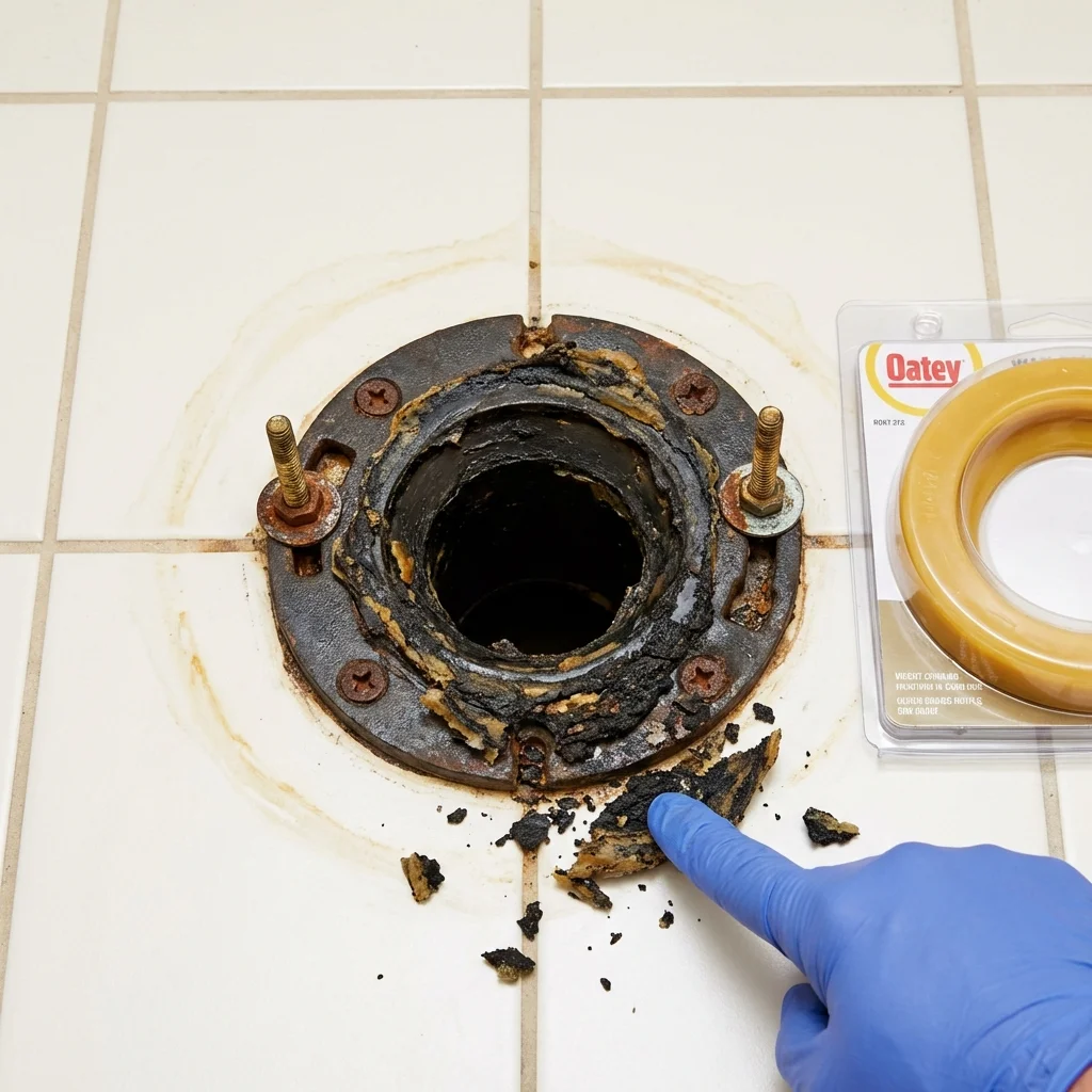 Failed wax ring showing water seepage at the base of a toilet in a Union City, CA home
